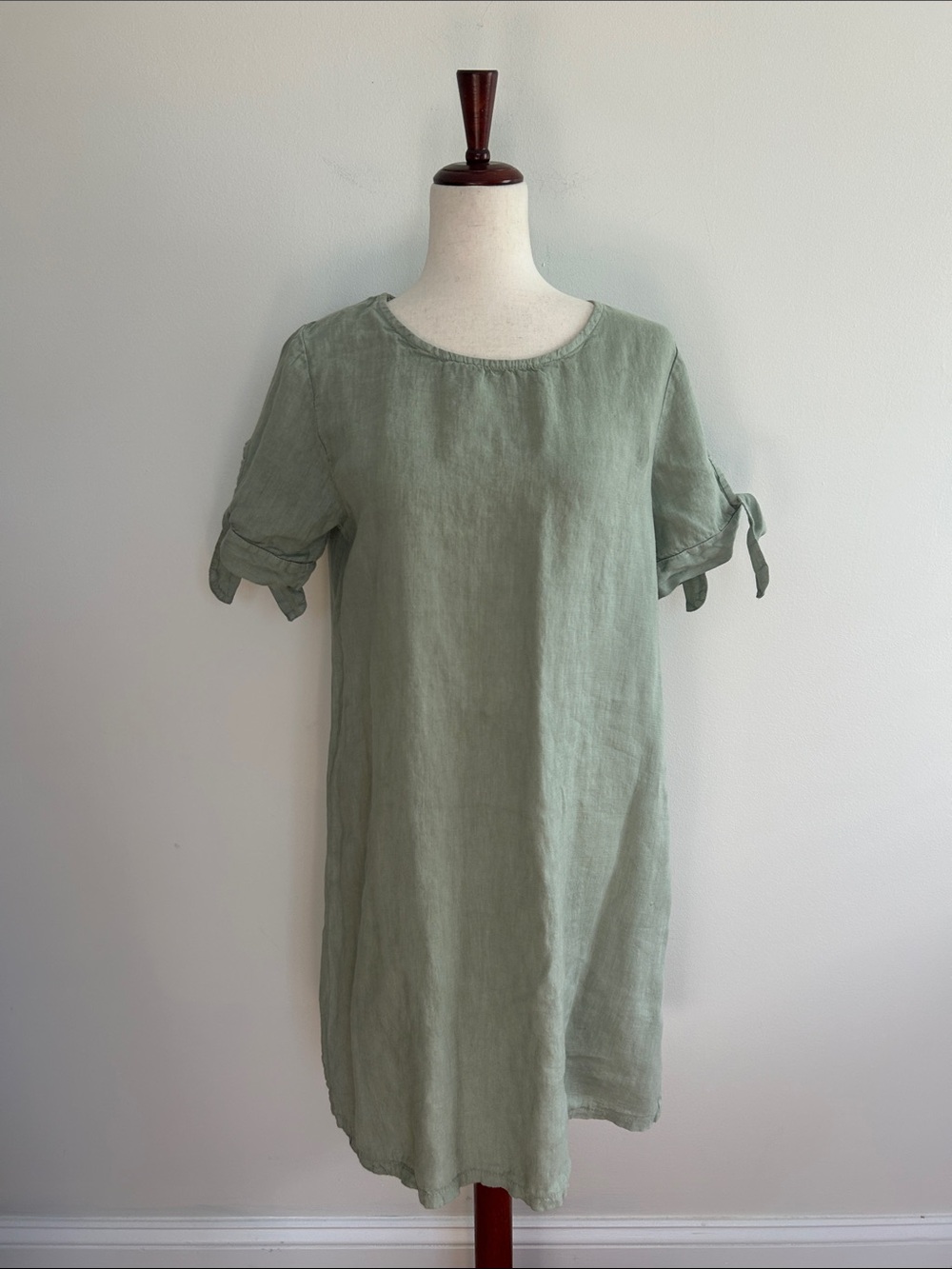 Terzo Millennio Sage Green 100% Linen Tie Sleeve Mini Dress Size Medium
